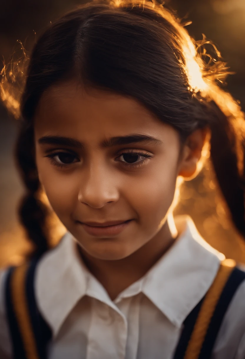evening glow Mare the setting sun sink girl wearing school uniform Crying face cute little A dark-haired