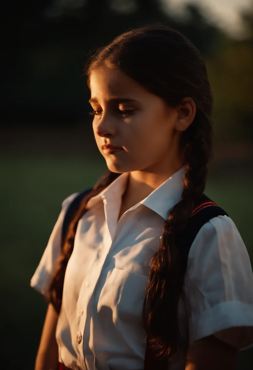 evening glow Mare the setting sun sink girl wearing school uniform Crying face cute little A dark-haired