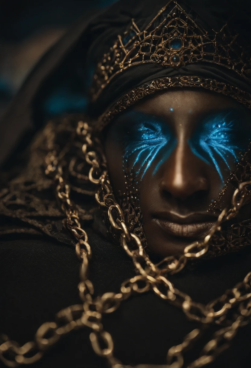 Lobisomen negro, tempestade, raios azuis, chains on the neck, dentes afiados, deus, olhos claros brilhantes, Biomechanicals, estranho, assustador, Pesadelo, cores muito brilhantes, light particles, com luz brilhante, Mshiff, Arte do papel de parede, Papel de parede UHD