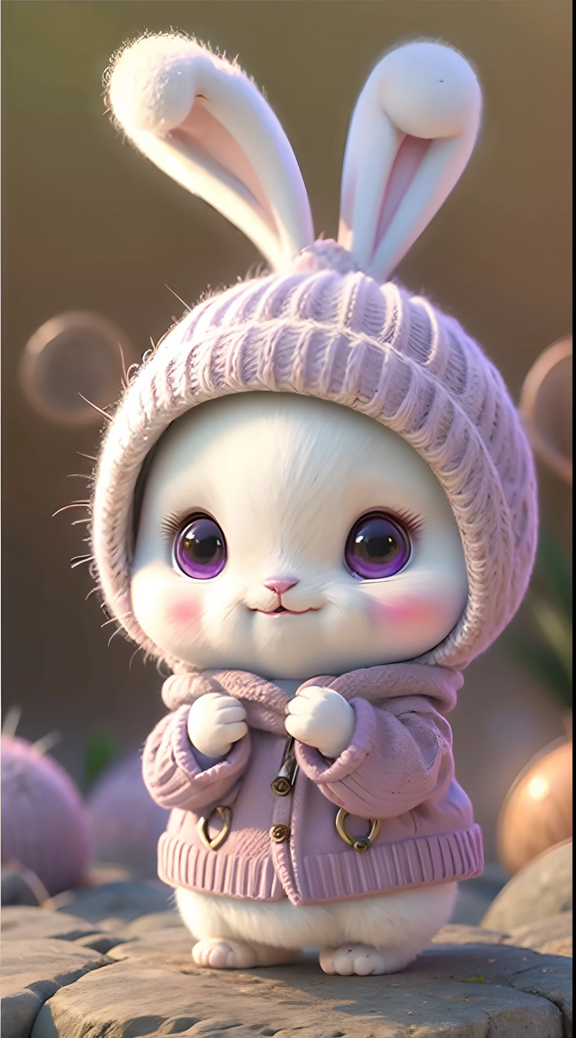 Cute Bunny, smiley, Pixar, furry art, Anime, Background purple, Character, outfit,