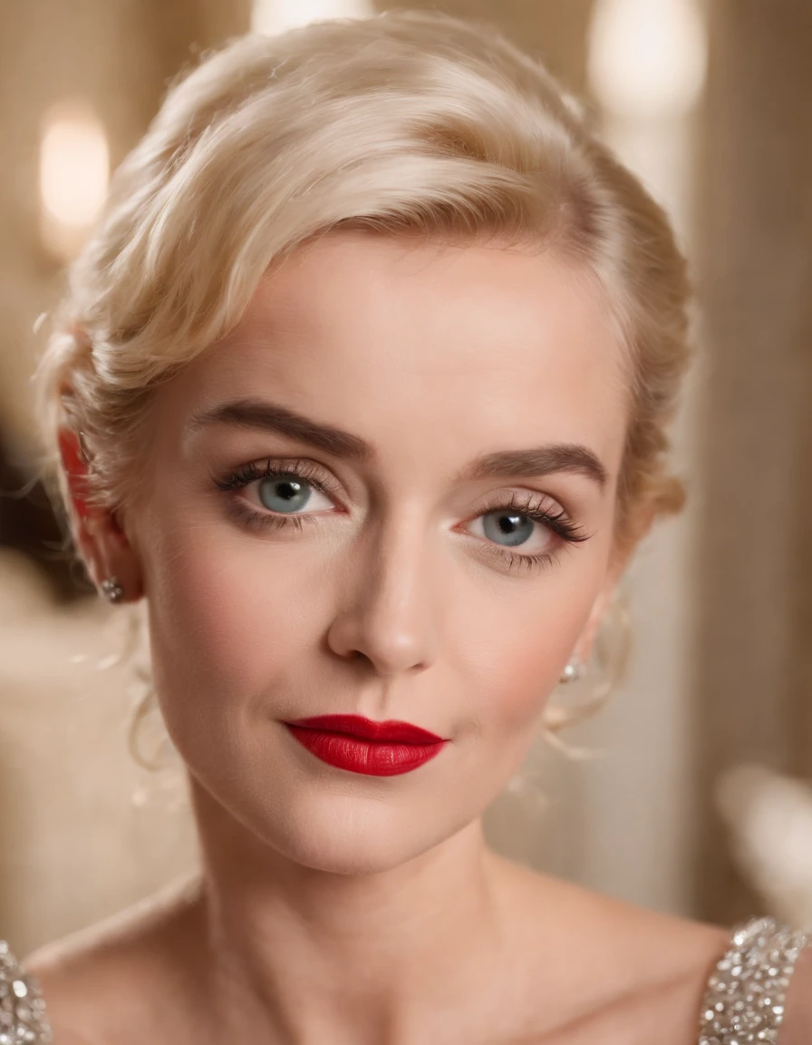 Elizabeth Debicki wearing a hat with lipstick and naked with a smile