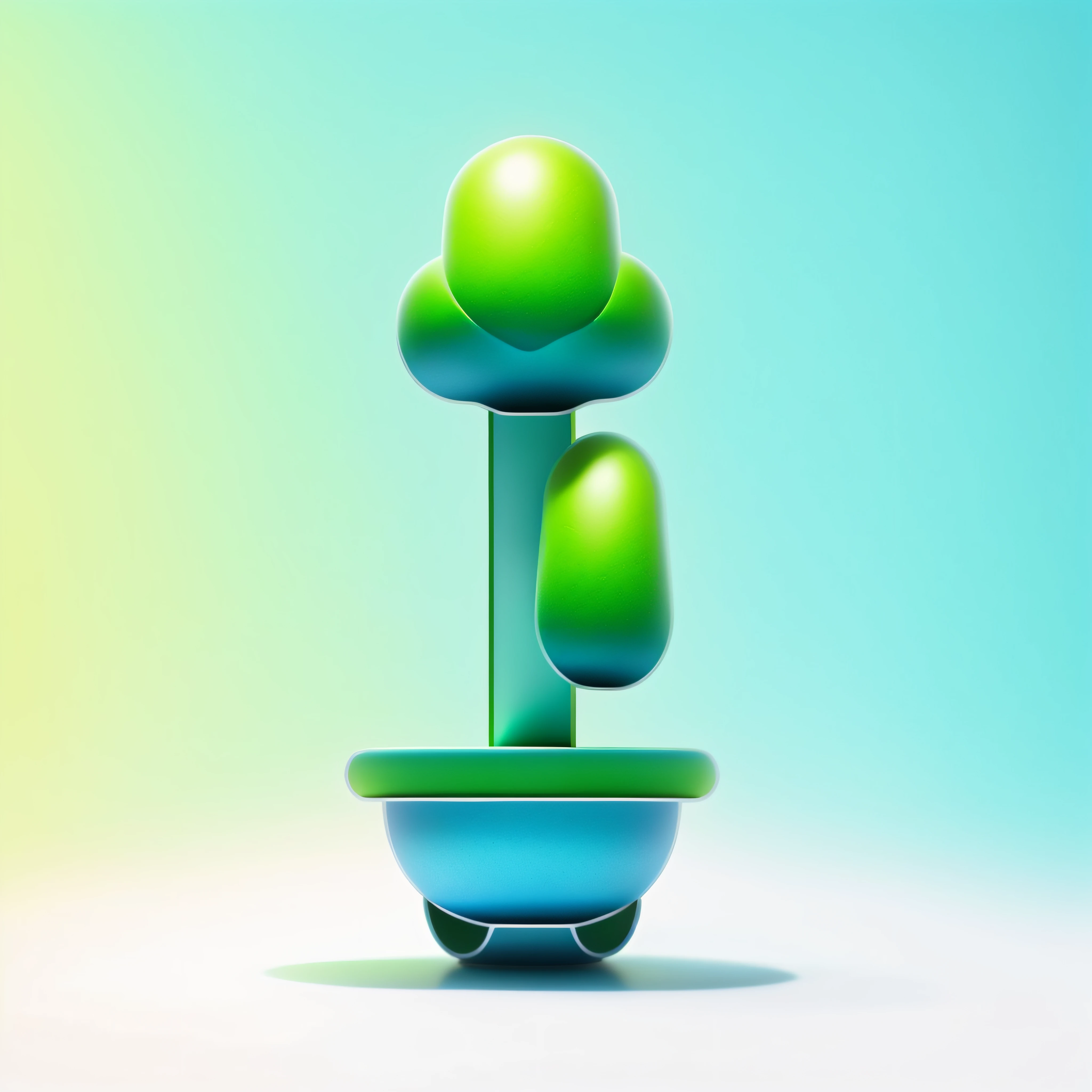 C4D swelling tree，Full tree，Green tree，C4D expansive bonsai plant in blue pot on white background, Blue basin, Green tree bonsai tree, Light yellow trunk，fungus and plants, mushroom trees,  bonsai，Bonsai tree, mushroom, an alien mushroom with tentacles,Geometric style，blindbox，C4D，octaneratingrendering，claymaterial，Characters in bright colors，Clean color background