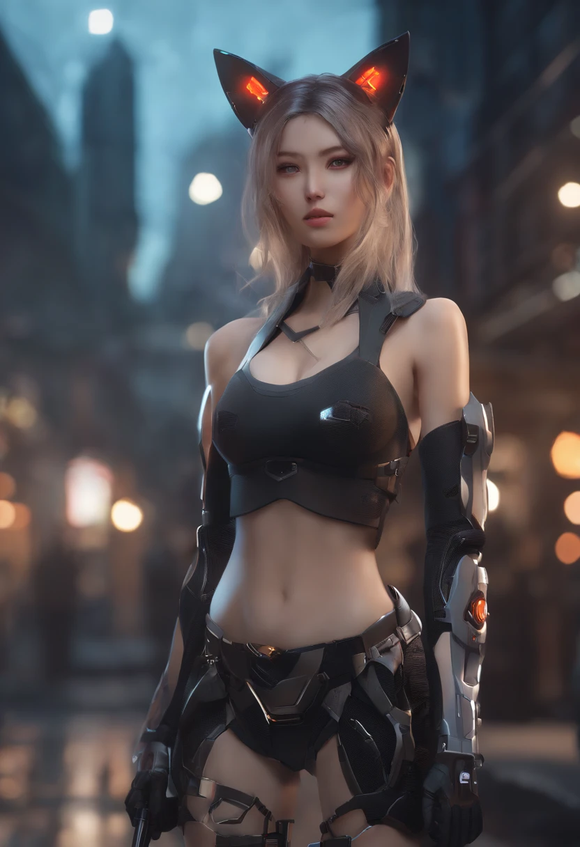 Anime girl with long hair and cat ears in town, digital cyberpunk anime art, cyberpunk anime girl mech, female cyberpunk anime girl, Cyberpunk anime girl, anime cyberpunk art, cute cyborg girl, digital cyberpunk - anime art, cyberpunk anime art, Oppai Cyberpunk, anime style 4 k, perfect android girl, cyberpunk beautiful girl, beutiful girl cyborg, detailed outfit, unreal engine, octane render, 8k, highest resolution, highly detailed, waifu, samurai, many katana, light saber