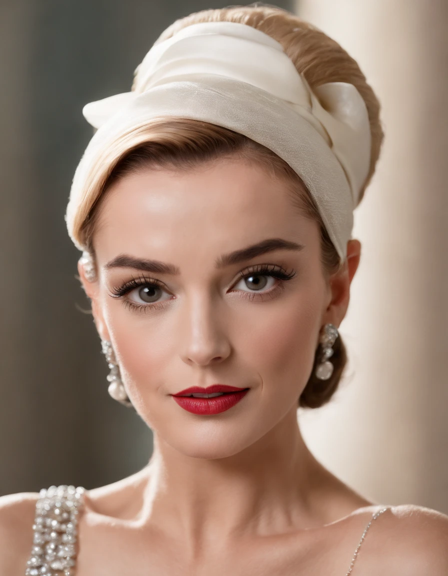 mulher loira parecida com a AUDREY HEPBURN e a marilyn monroe ultra realista Bijoux de Charme,upper body