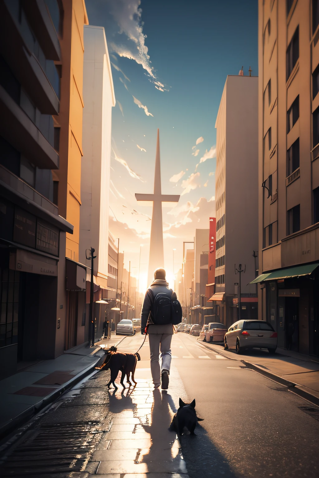 person walking alone to heaven but his dog don't let him go