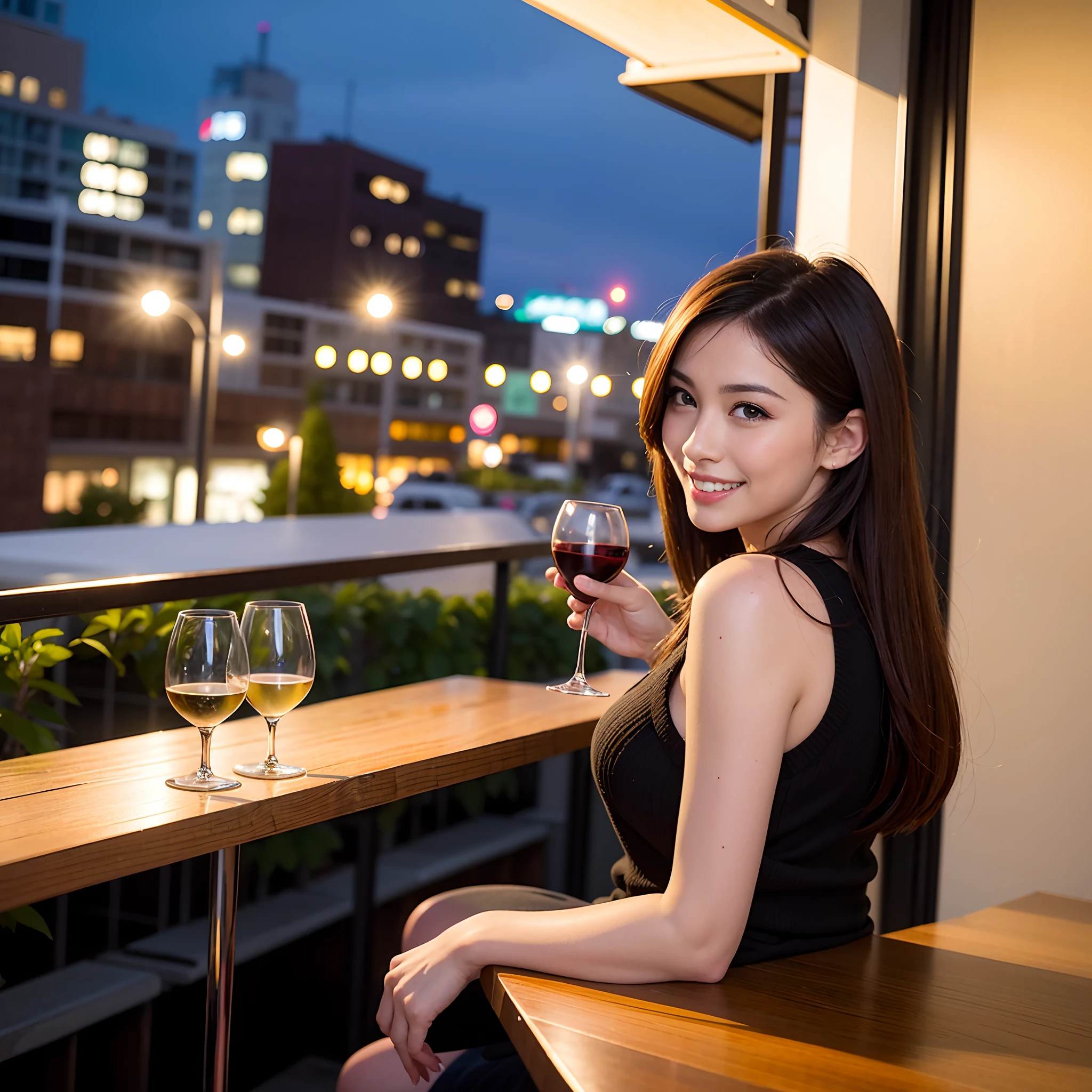 (64K, UHD, top quality, masterpiece: 1.2), (realistic, photorealistic: 1.37), super detailed, pretty woman 1 person, (slim face), (slim body), (brown hair), (short cut), cheeks slightly blushing, (44 years old), 38 years old, solo, beautiful detailed urban night view outside the window, restaurant, wine glasses sit, at night, in a prominent placeNovaFrogStyle, Actress, Model, Waist Up, White Wine, Slim, Wine Glass, Super Clean Night View, Wine Glass Put in the Middle, Happy Smile, (Smile: 1.15), Beautiful Fine Eyes, Upper Body, Bust Japan Up, Night, Short, Short, Actress, Model, Waist Up, White Wine, Slim, Wine Glass, Super Clean Night View, Wine Glass Put in the Middle, Happy Smile,