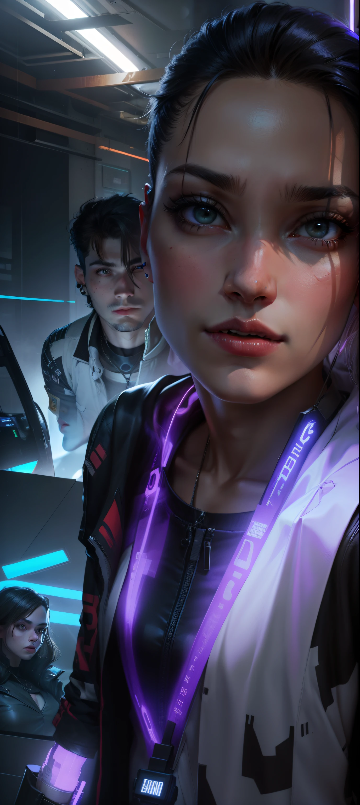 Change background cyberpunk handsome girl and boy, realistic face, 8k, ultra realistic