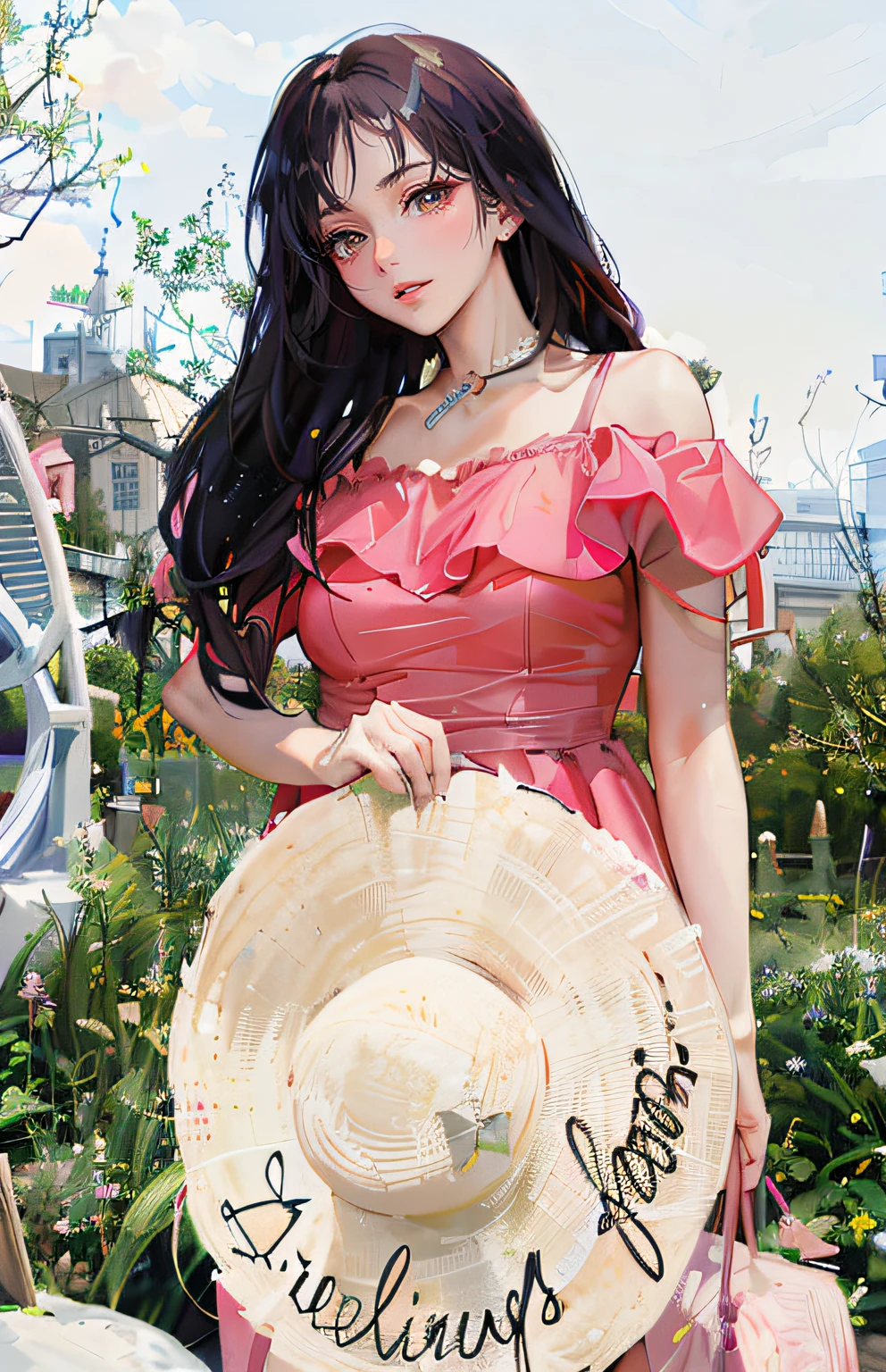 There are many flowers behind you，Surrounded by pink flowers