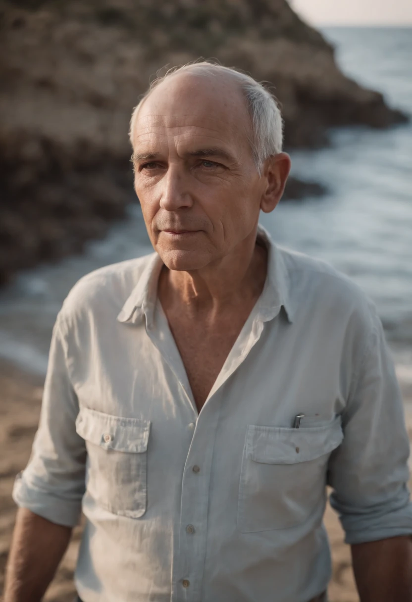 Viejo pescador, professional colour grading, Sombras suaves, Sin contraste, Clean sharp focus, Film Photography