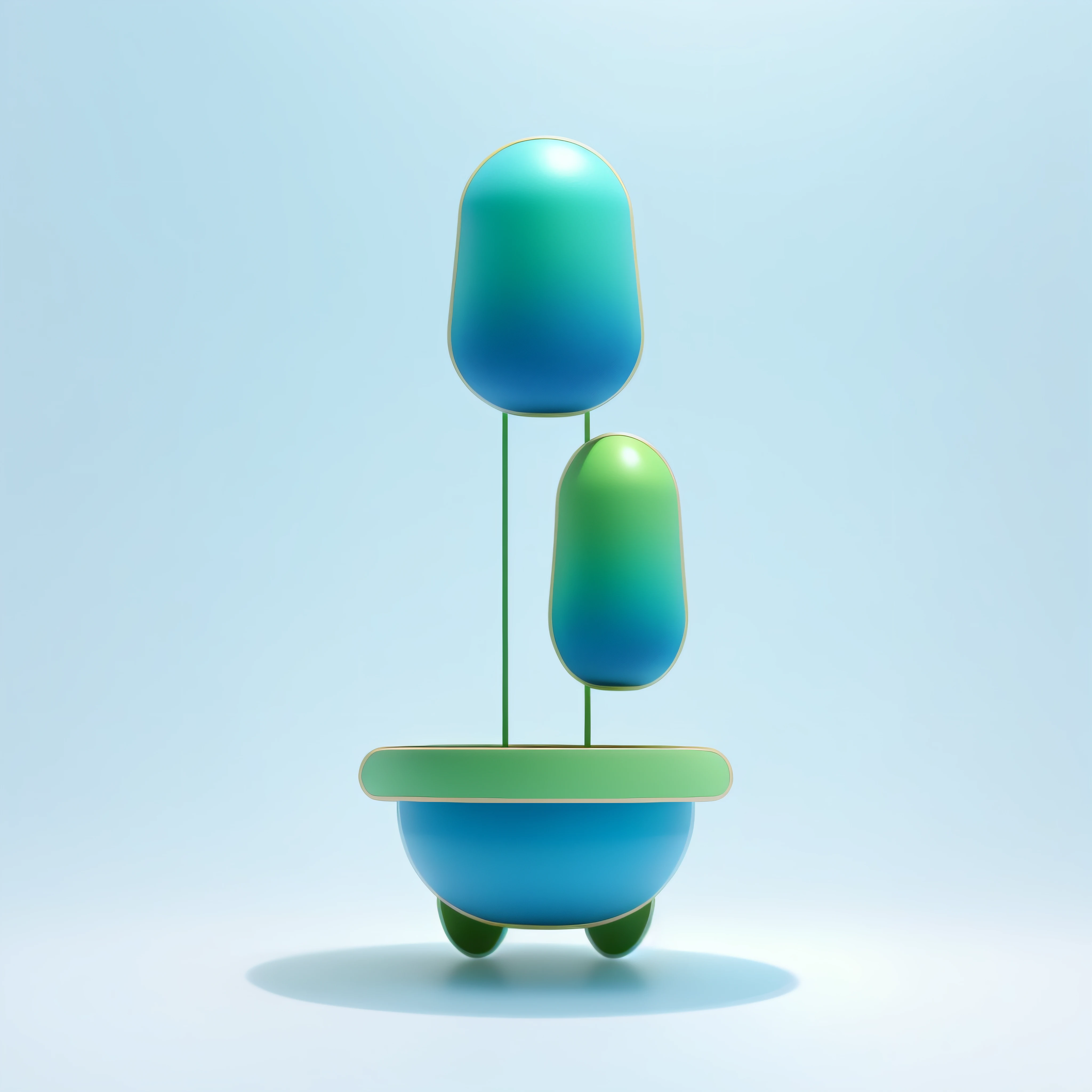 C4D swollen trees, plump trees, green trees, blue flowerpots with white backgrounds, C4D swollen bonsai plants, blue pots, green bonsai trees, light yellow tree trunks, fungi and plants, mushroom trees, bonsai, bonsai trees, fungi, alien mushrooms with tentacles, geometric styles, blind boxes, C4D, octane rendering, clay materials, bright colored characters, clean color backgrounds