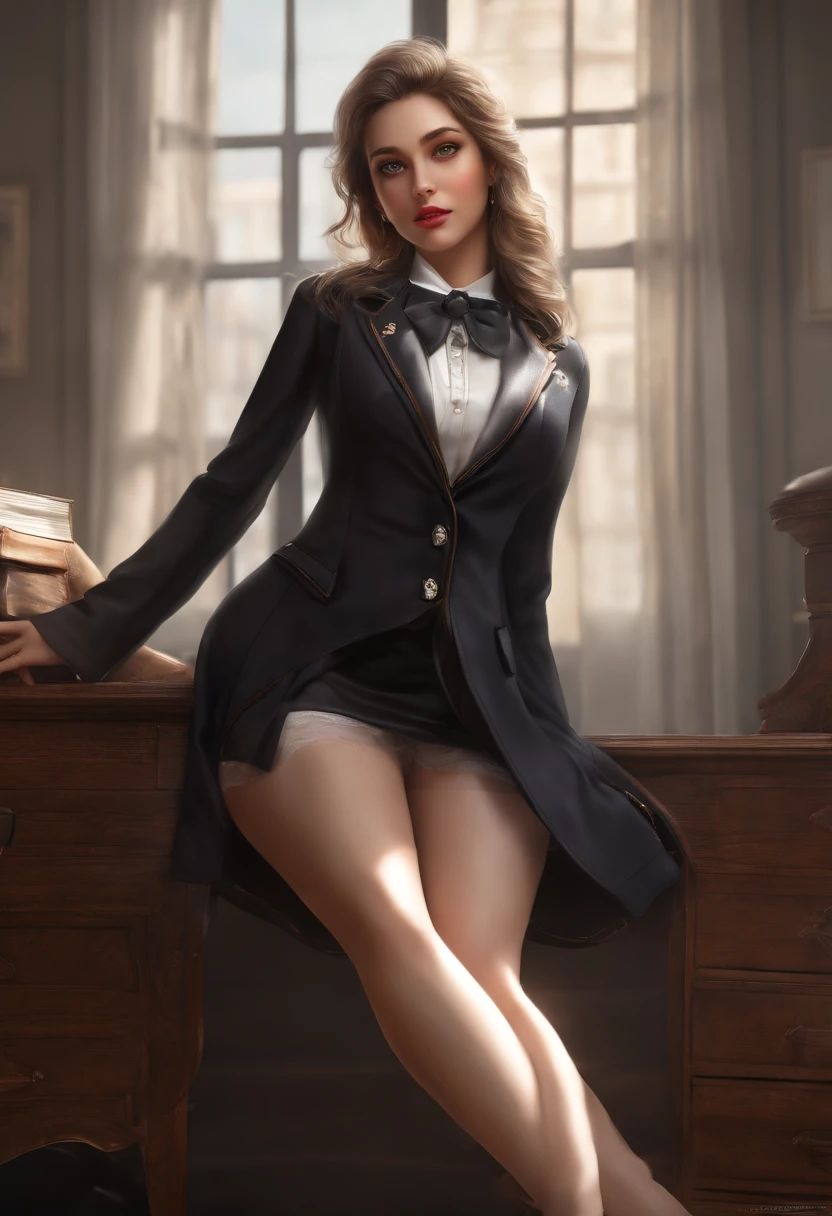Crossed legs with sheer black stockings