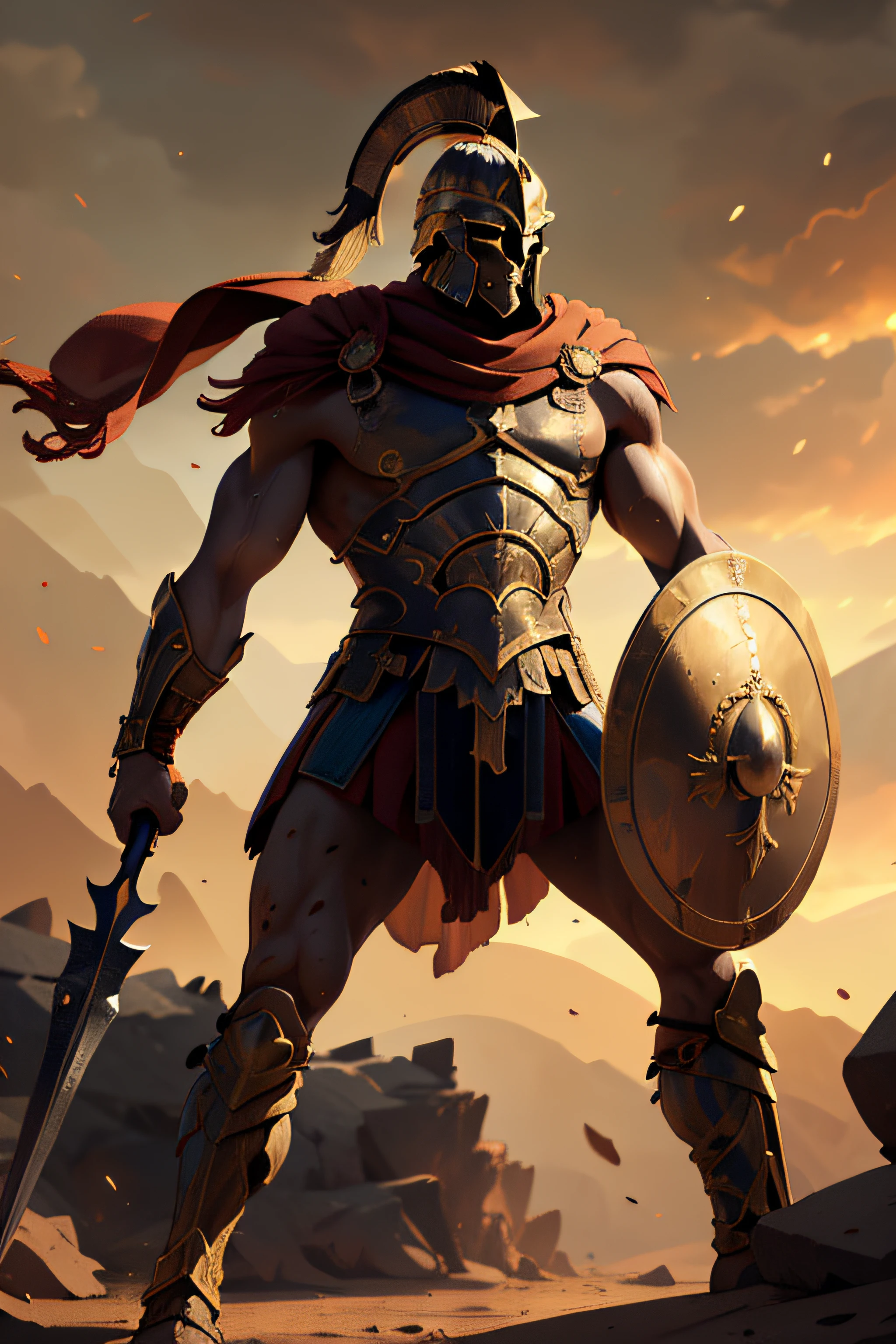 (best quality,4k,8k,highres,masterpiece:1.2),ultra-detailed,(realistic,photorealistic,photo-realistic:1.37),warrior,ancient greek,brave,strong,unyielding,spear,battle-hardened,body armor,shield,helmet,gleaming bronze,well-defined muscles,imposing stance,proud and noble,beads of sweat,gritty battlefield,dusty terrain,dramatic lighting,captivating composition,heroic and epic,action-packed,powerful strikes,shield bash,heroic pose,envisioned in a fantastic mythological setting,vivid colors,tense atmosphere,warrior's determination and grit,stoic expression,explosive energy,visual storytelling,cherished honor code,ferocious spirit,defender of Sparta,formidable opponent,inspiring and awe-inspiring,uncompromising resolve,unmatched bravery