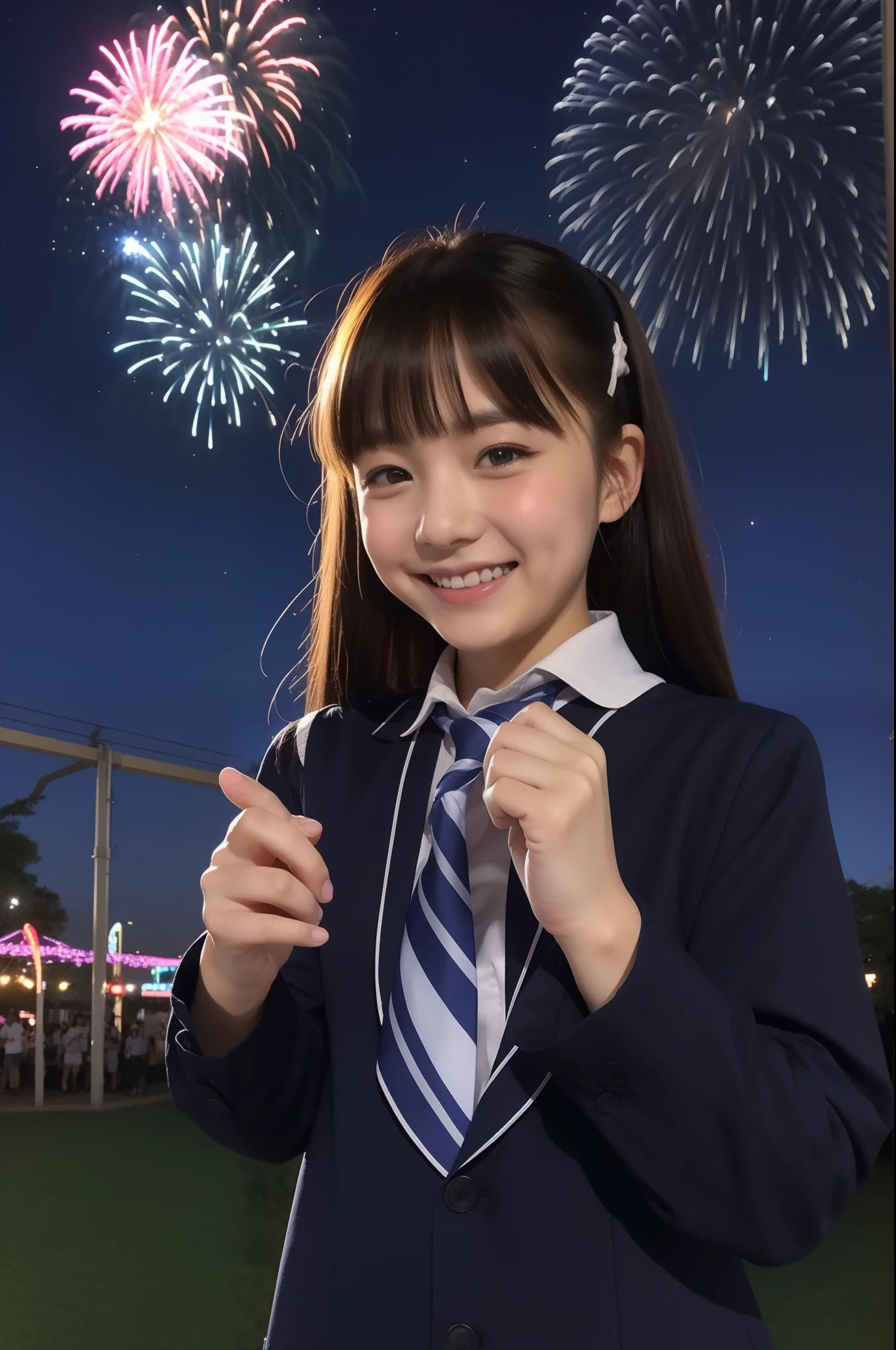 A smile、hi-school girl、While doing fireworks