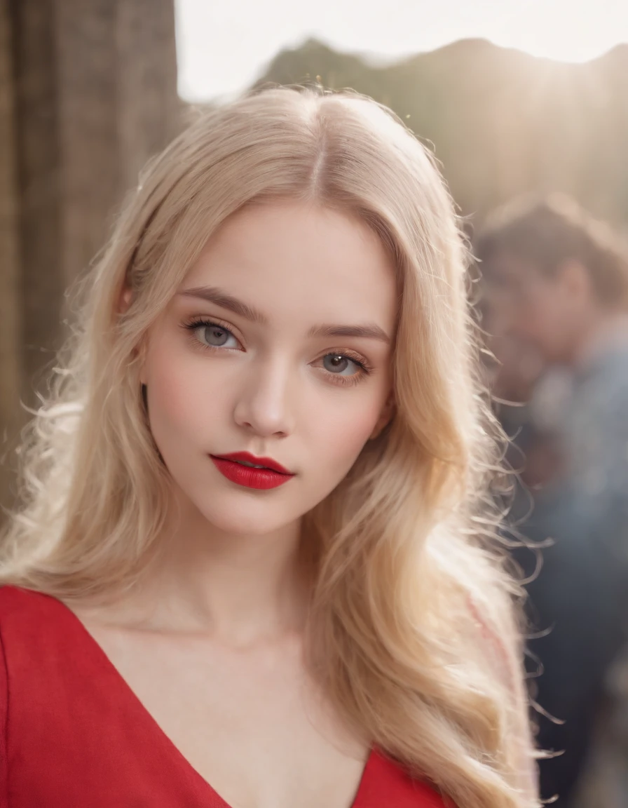 (8k, 4k, best quality, highres, ultra high res:1.1), (masterpiece, realistic, photo-realistic:1.1), 1girl,  face, close-up, blonde hair, black eyes, red lips,  (looking at viewer:2), absurdly long hair, long eyelashes, eyeshadow,  small face, big eyes,bare shoulders,high contrast,