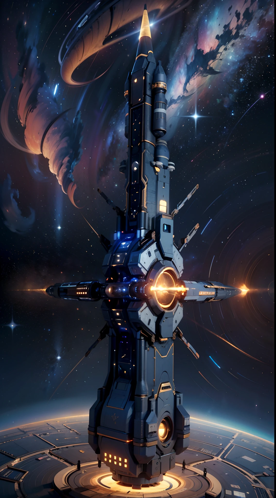 ((Masterpiece))，(Best quality))，Magnificent space image scene，heavenly body，Interstellar，Huge star gates，（（（Huge starship））），Spaceship，Shining starry sky，8K，super-fine，high qulity