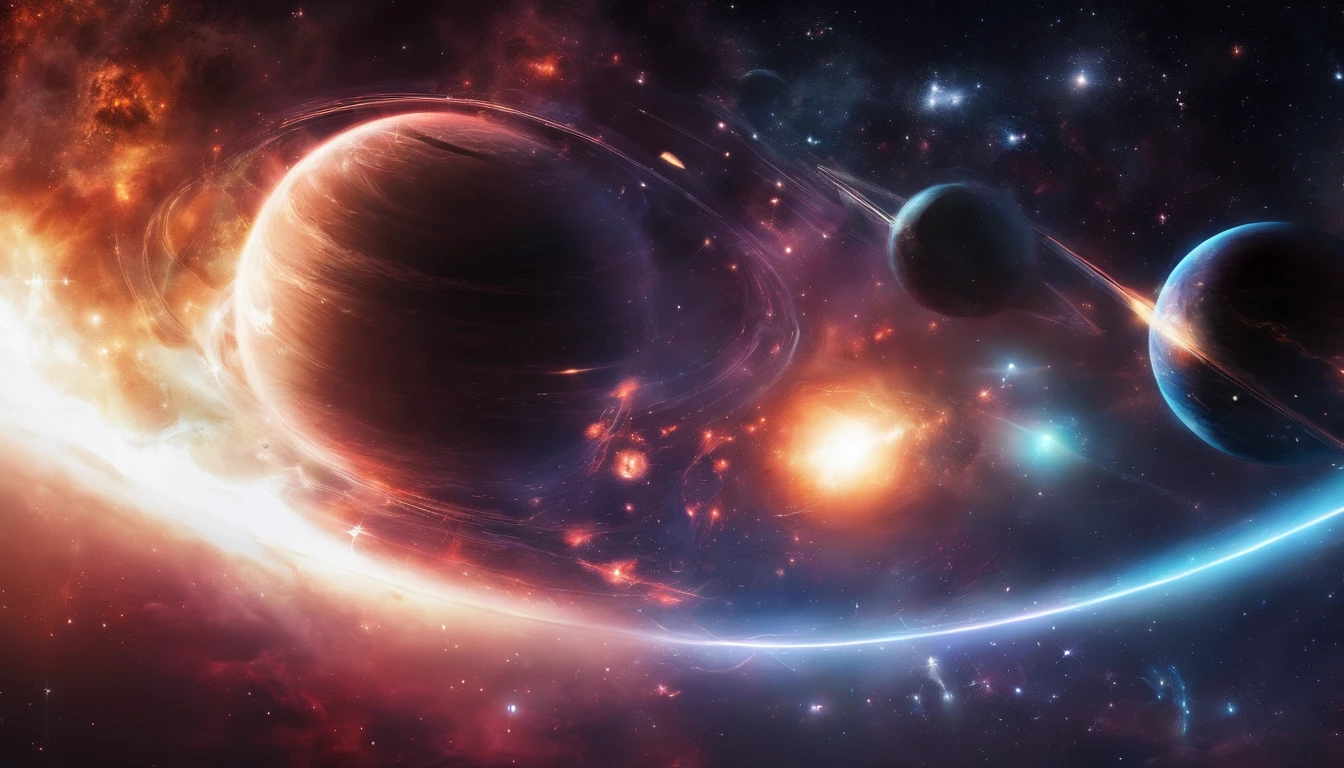 ((Masterpiece)),(Best quality)),Magnificent space image scene,heavenly body,Interstellar,Huge star gates,(((Huge starship))),Spaceship,Shining starry sky,8K,super-fine,high qulity