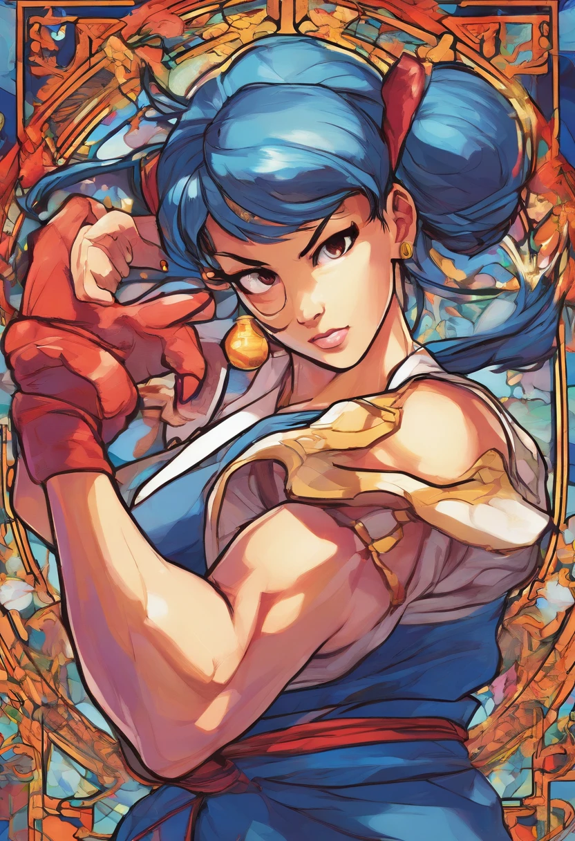 Chun li, portrait shot, kicking into air, dynamic pose, stained glass portrait, extremely detailed, absurdes