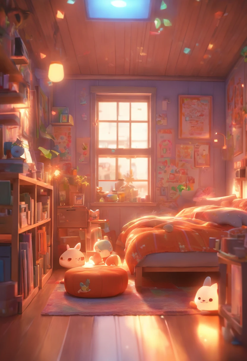 （Pixar style),Cozy small room model, Miniature character models, Light source from right to left, Rum Blanc lighting, Light source from right to left, (iso-distance view), (top down), Realistic proportions, Post-processing, ((Orthogonal perspective)), Super detail, Realistic, Super realistic, photoreal render, Irridescent color, glitters