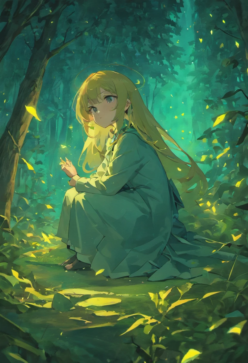 Sitting on this origami masterpiece was a young girl, her silhouette a mere silhouette against the ethereal backdrop. She gazed out into the night, her eyes filled with wonder and curiosity as she became one with the serene, magical world around her. The rustling of leaves in the breeze and the distant chirping of nocturnal creatures were the only sounds that broke the silence, adding to the enchantment of the moment.