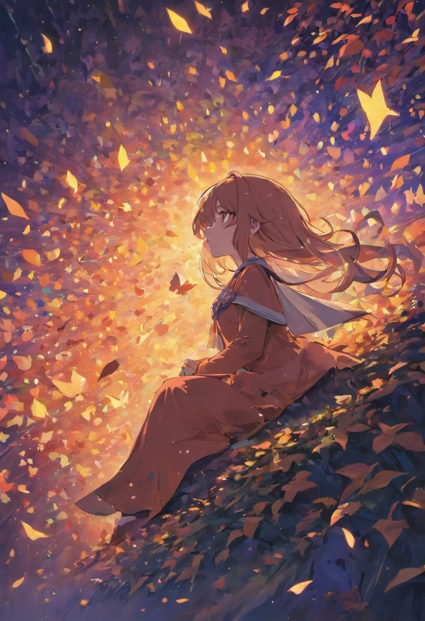 Sitting on this origami masterpiece was a young girl, her silhouette a mere silhouette against the ethereal backdrop. She gazed out into the night, her eyes filled with wonder and curiosity as she became one with the serene, magical world around her. The rustling of leaves in the breeze and the distant chirping of nocturnal creatures were the only sounds that broke the silence, adding to the enchantment of the moment.
