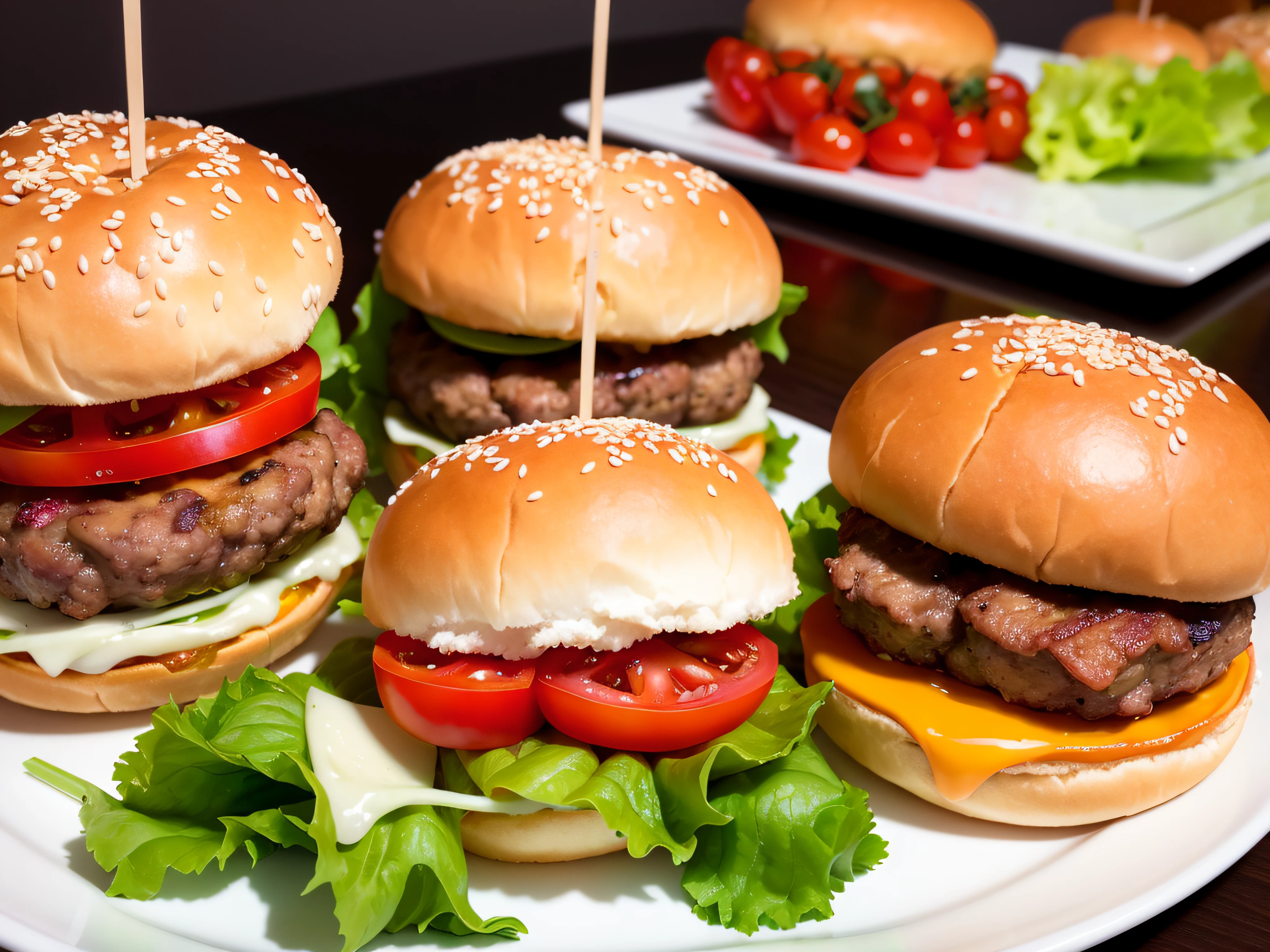 hamburgers、top-quality、超A high resolution、(Photorealsitic:1.4)、ultra-detailliert、Big Mac、Fried meat、Wet lettuce、Melting cheese、tomatoes