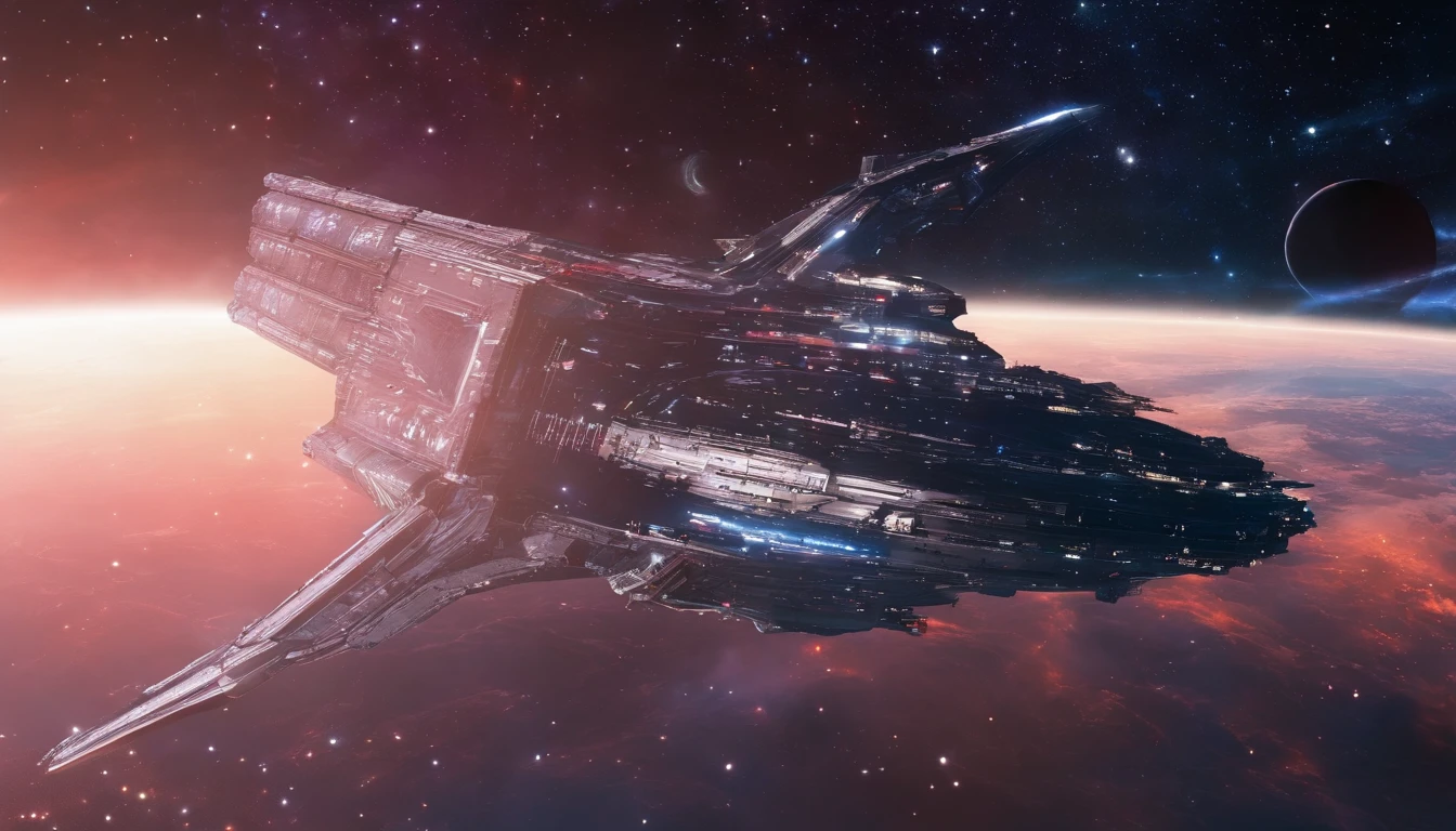 ((Masterpiece)),(Best quality)),Magnificent space image scene,heavenly body,Interstellar,((Huge star gates)),black hole,(((Huge starship))),Spaceship,Shining starry sky,8K,super-fine,high qulity