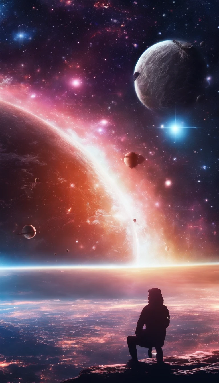 ((Masterpiece))，(Best quality))，Magnificent space image scene，heavenly body，Interstellar，（（Huge star gates）），black hole，（（（Huge starship））），Spaceship，Shining starry sky，8K，super-fine，high qulity