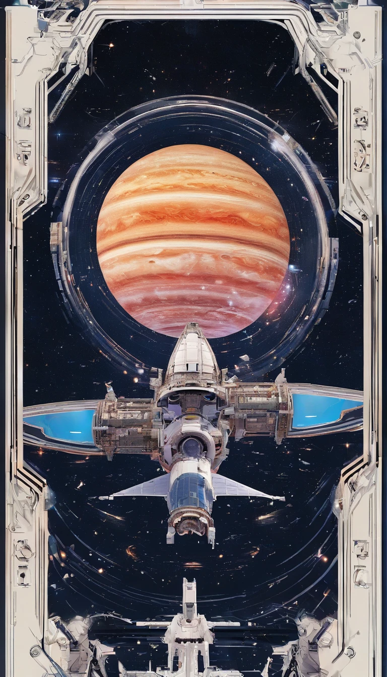 ((Masterpiece)),(Best quality)),Magnificent space image scene,heavenly body,Interstellar,((Huge star gates)),black hole,(((Huge starship))),Spaceship,Shining starry sky,8K,super-fine,high qulity