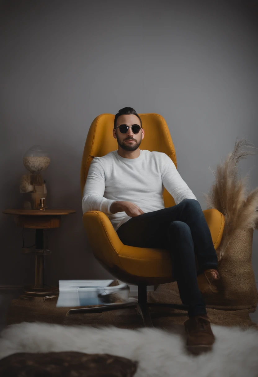 Tiger body Human male pose Lying on a recliner wearing sunglasses with hands on the back of the head Basking in the sun
