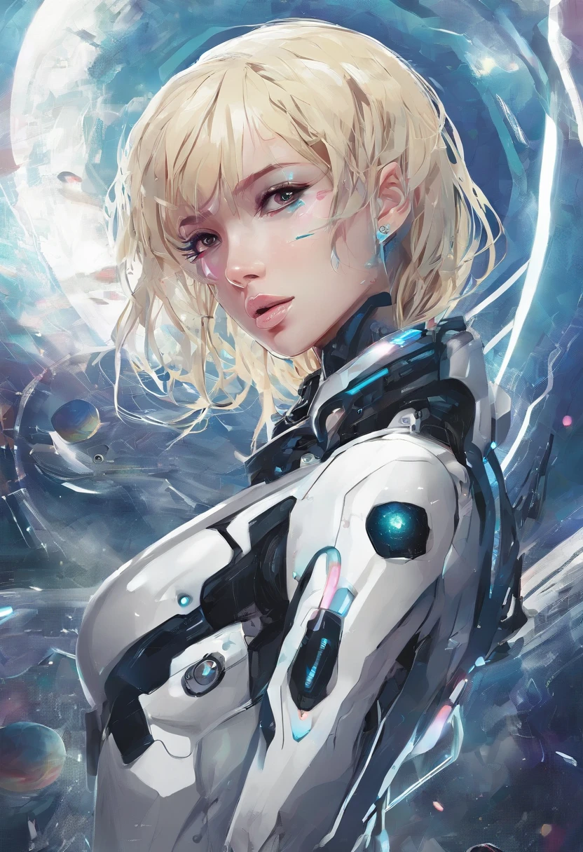 Sad girl,cry,darkness,Rain sky,。.。.。.。.。.。.。.。.。.。.。.。.。.。.。.。.。.3D,Upscale,hard disk,Blonde short,is crying,with his back turned