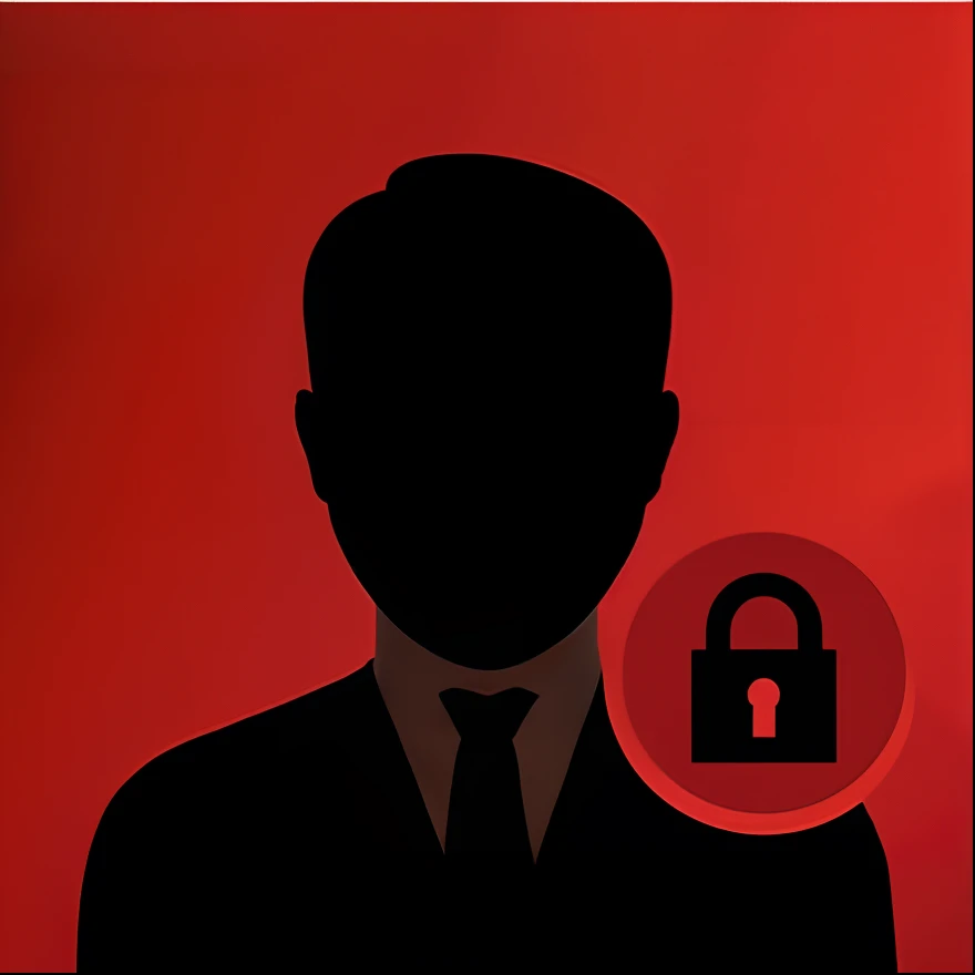 a close up of a person in a suit with a padlock on his shoulder, red security agent, your personal data avatar, professional profile picture, silhouette of a man, stylized silhouette, portait photo profile picture, security, avatar for website, locklegion, profile image, silhouette of man, securityguard, faceless people, profile pic, no faces visible