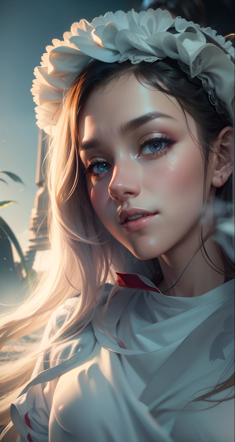 Change background sexy girl, face mask, realistic face, 8k, ultra realistic, romantic look, real face same like picture