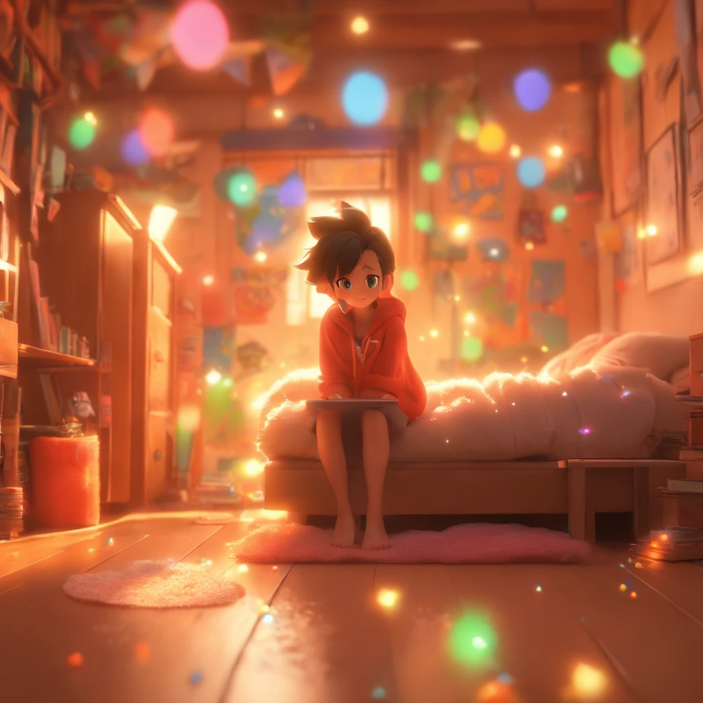 （Pixar style),Cozy small room model, Miniature character model, Light source from right to left, Rum lighting, Light source from right to left, (iso-distance view), (Top down), Realistic proportions, Post-processing, ((Orthogonal perspective)), Super detail, Realistic, Super realistic, photoreal render, Irridescent color, glitters