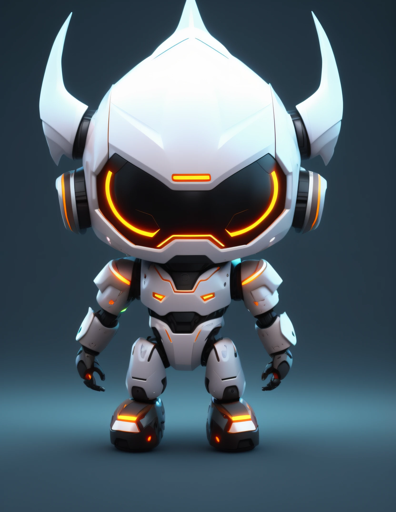 A close-up of a robot with glowing eyes and helmet, cute 3 d render, futuristic robot devil, Cute robot, Beautiful robot character design, Cute humanoid robot, 3 d render stylized, cute elaborate epic robot, futuristic robotic, cute cyber gods, Glowing Eyes in Helmet, Concept robot, tintoy characterdesign robot, 3d kid robot, White robot