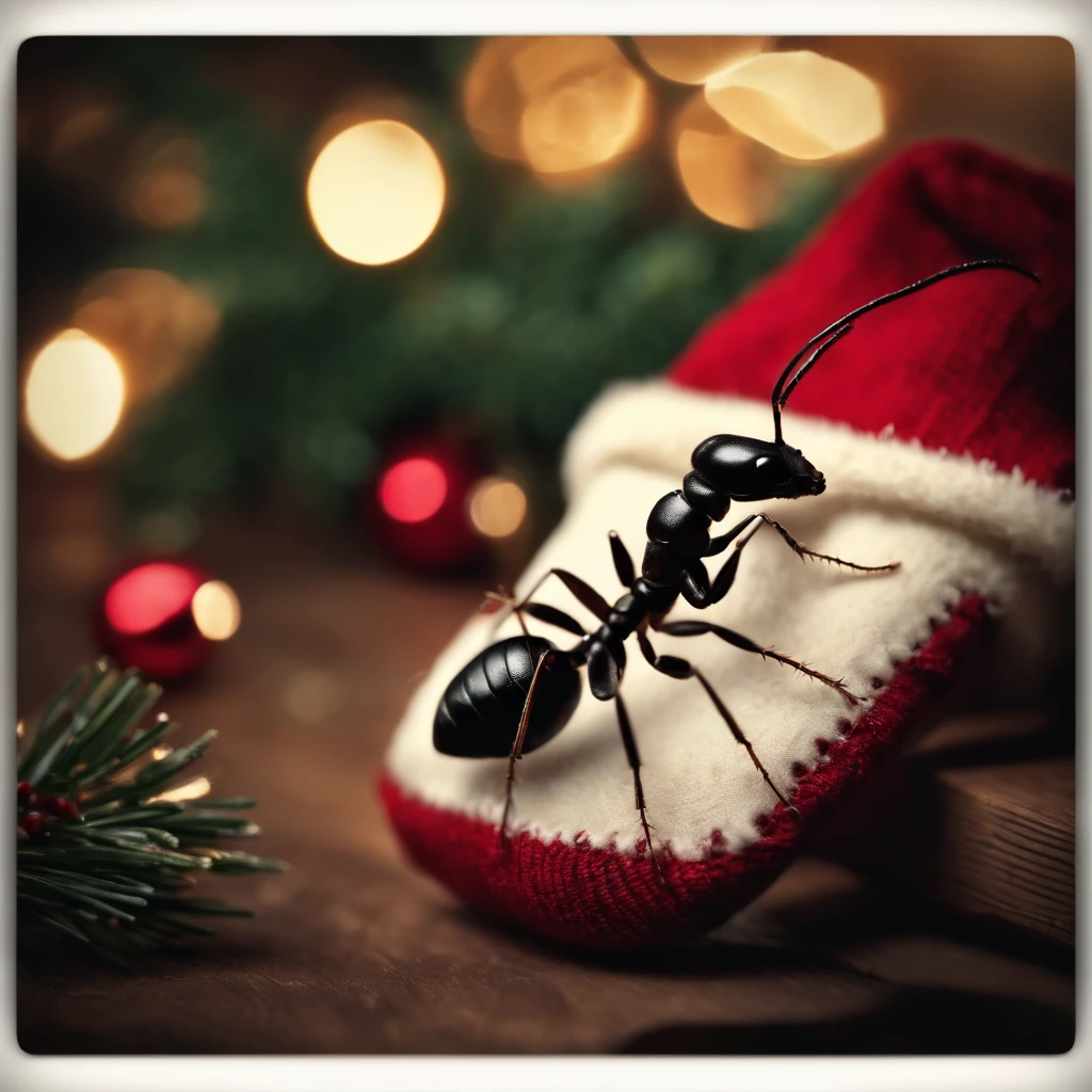 an ant in the Christmas stocking