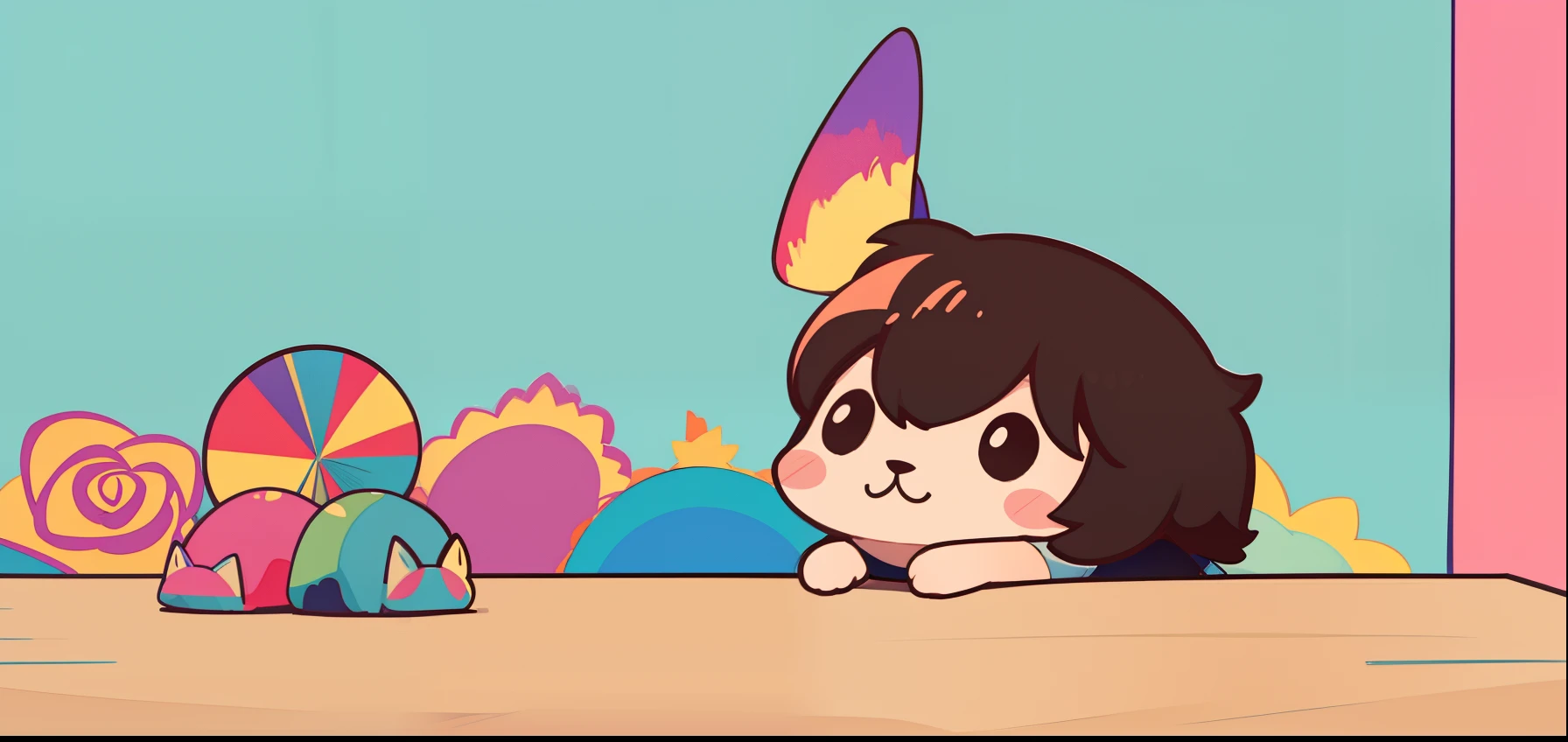 hightquality、colorful backdrop、charicature
