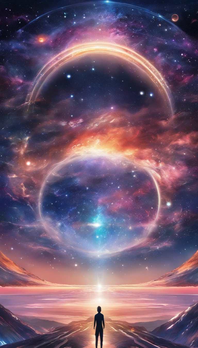 ((Masterpiece))，(Best quality))，Magnificent space image scene，heavenly body，Interstellar，（（Huge star gates）），black hole，（（（Huge starship））），Spaceship，Shining starry sky，8K，super-fine，high qulity