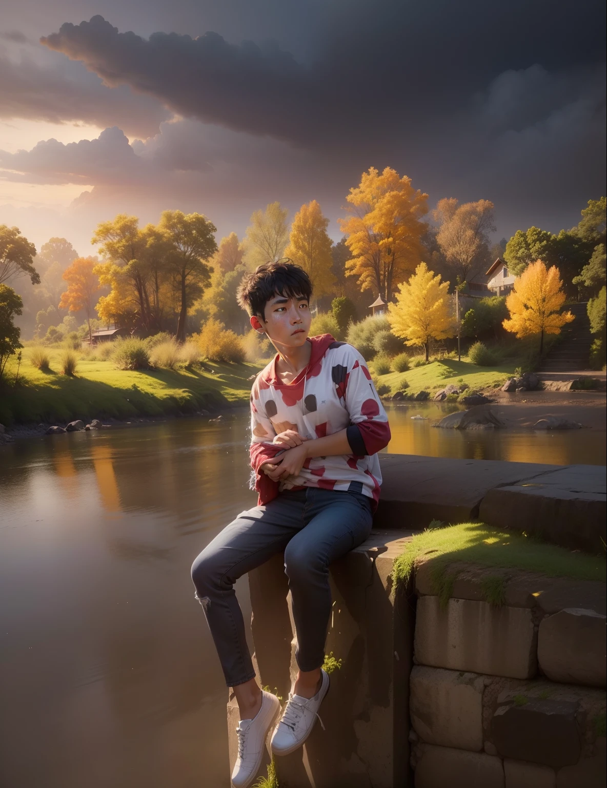 Change Bagraound realistic and my face is no change and dress my real face