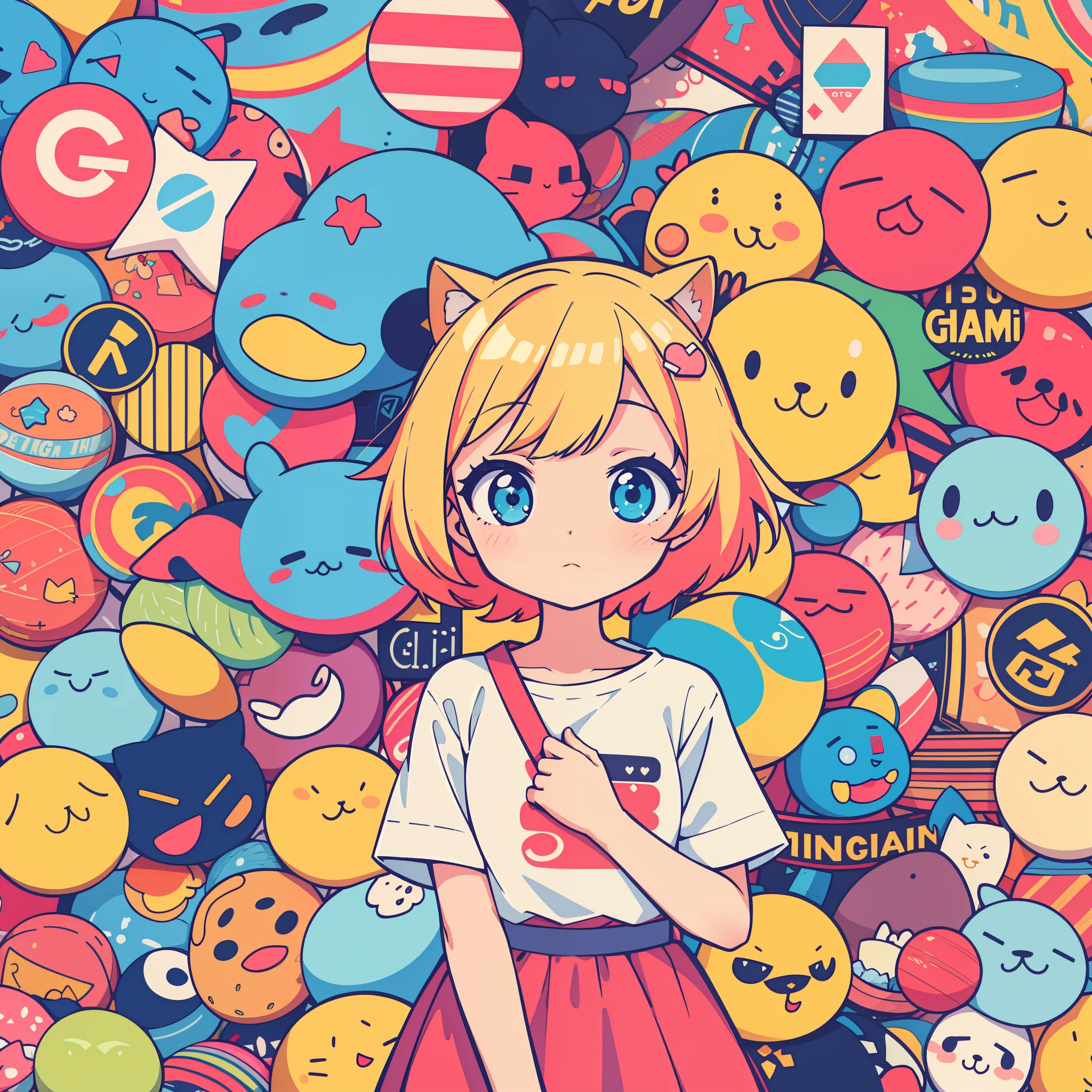 hightquality、A logo、colorful backdrop、Kawaii Girl and Characters