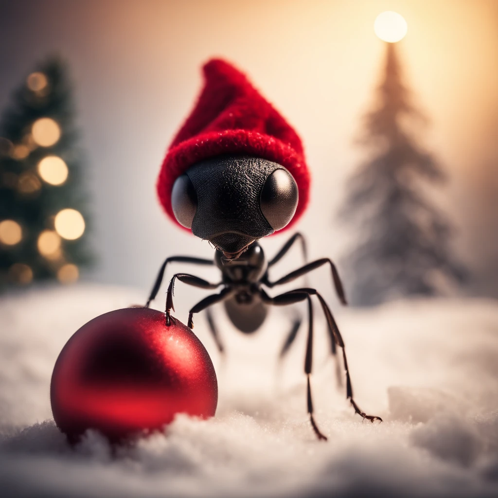 an ant with a Christmas hat