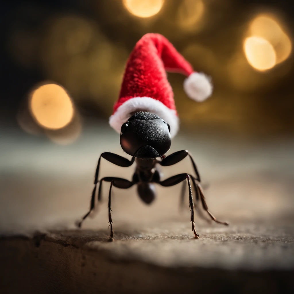 an ant with a Christmas hat