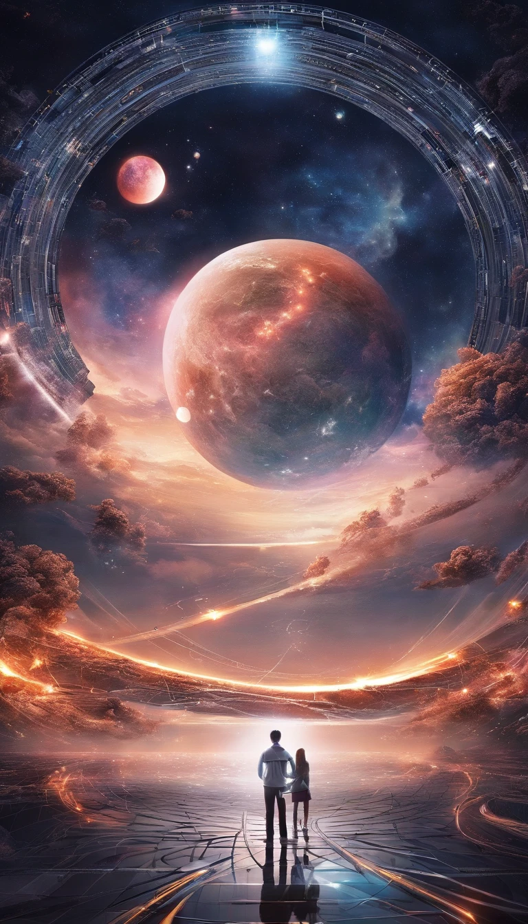 ((Masterpiece)),(Best quality)),Magnificent space image scene,heavenly body,Interstellar,((Huge star gates)),black hole,(((Huge starship))),Spaceship,Shining starry sky,8K,super-fine,high qulity