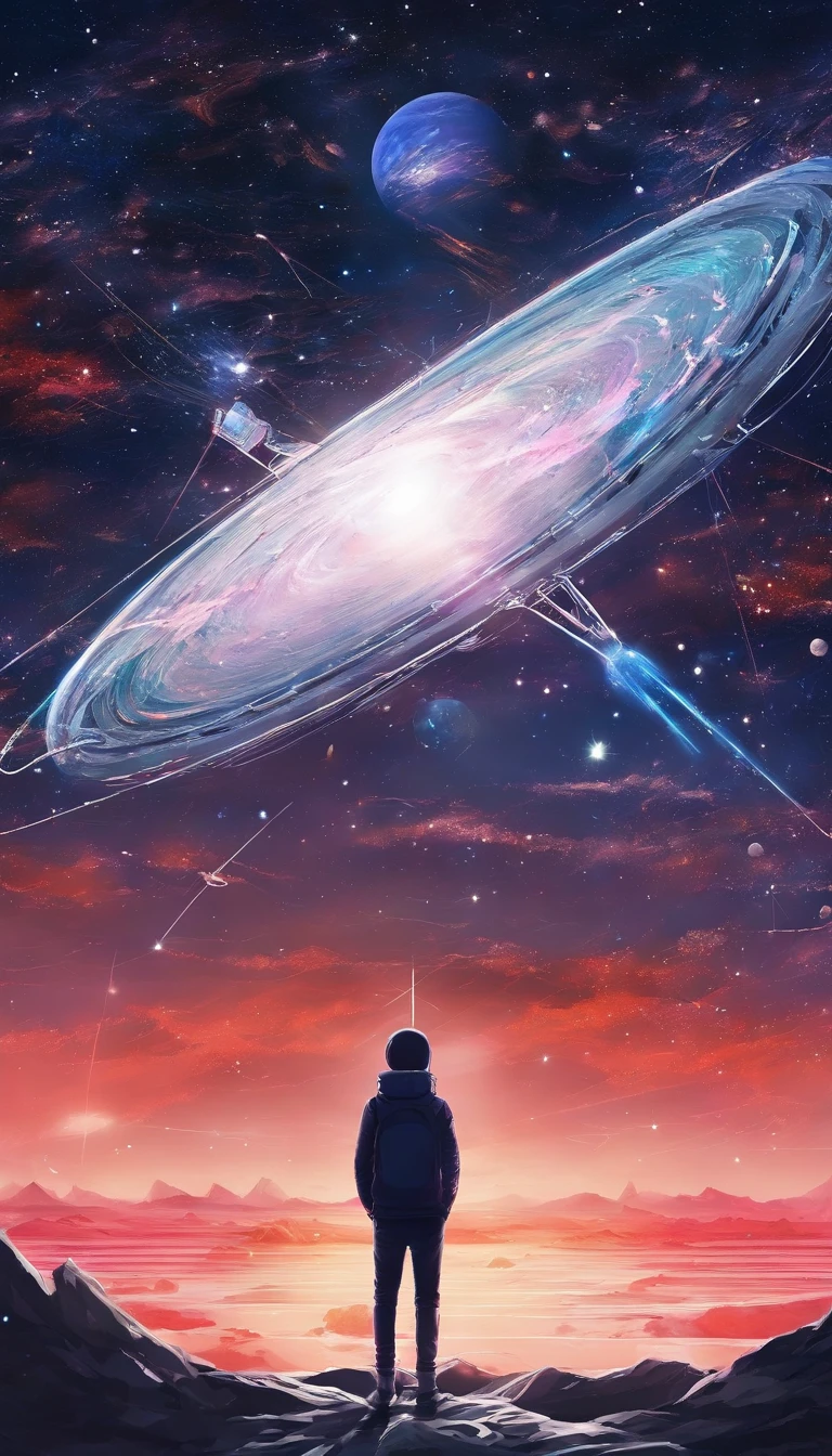 ((Masterpiece)),(Best quality)),Magnificent space image scene,heavenly body,Interstellar,((Huge star gates)),black hole,(((Huge starship))),Spaceship,Shining starry sky,8K,super-fine,high qulity