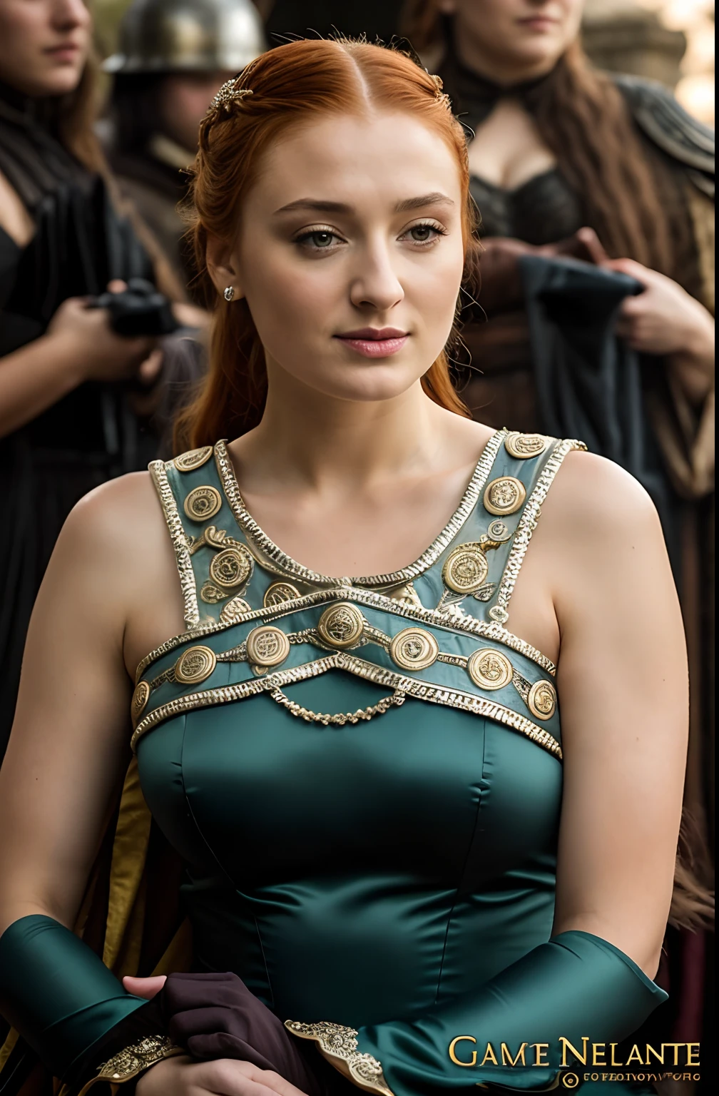 Foto RAW, Sansa Stark, Extremely gorgeous lady, Sansa Stark PLAYED BY Sophie Turner, Queen Sansa Stark, she is a mature woman now, milf, sexy mediaeval battle dress, gladiator woman, body, 45 years old Woman, body revealing costumes, perky breast, alluring figure, big natural breast, mediaeval costumes, mediaeval queen dress, erotic costumes, lusty physique, seductive figure can capture every people's attention, Game of thrones costumes, revealing captivating figure, Mediaeval costumes, revealing clothes, A tomboy, she would rather fence than dance, warrior queen , game of thrones screen caps, Game of Thrones Series, (pele altamente detalhada: 1.2), 8k UHD, DSLR, soft-lighting, alta qualidade, grain of film, Fujifilm XT3