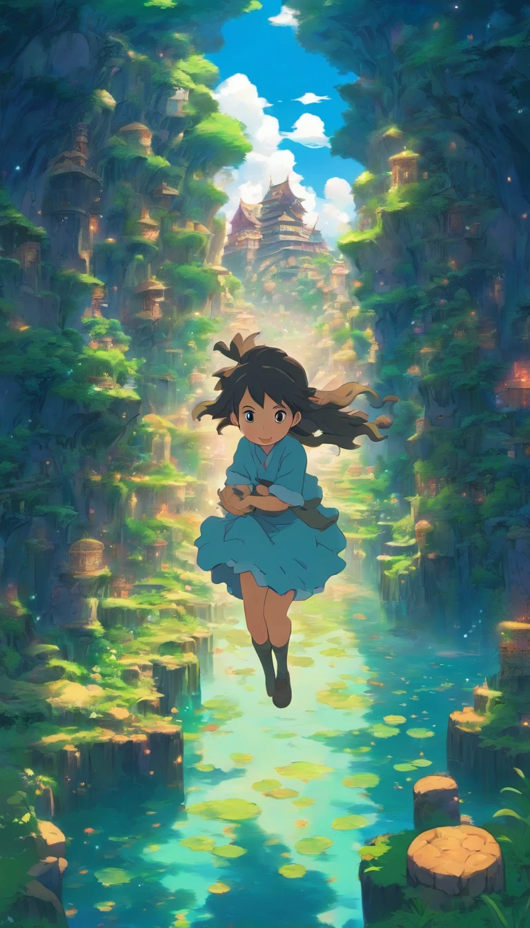 She was just a simple girl working on a farm. She lives in difficult times., These are the Dark Ages. , Crazy world, Floating islands, Cloud Castle, (Best quality:1.3), (A high resolution:1), (Detailed:1.3), (Incredible:1.3), (Perfect:1.3), (Impeccable:1.3), (Volume member art:0), (illustration:1.3), Studio Ghibli productions