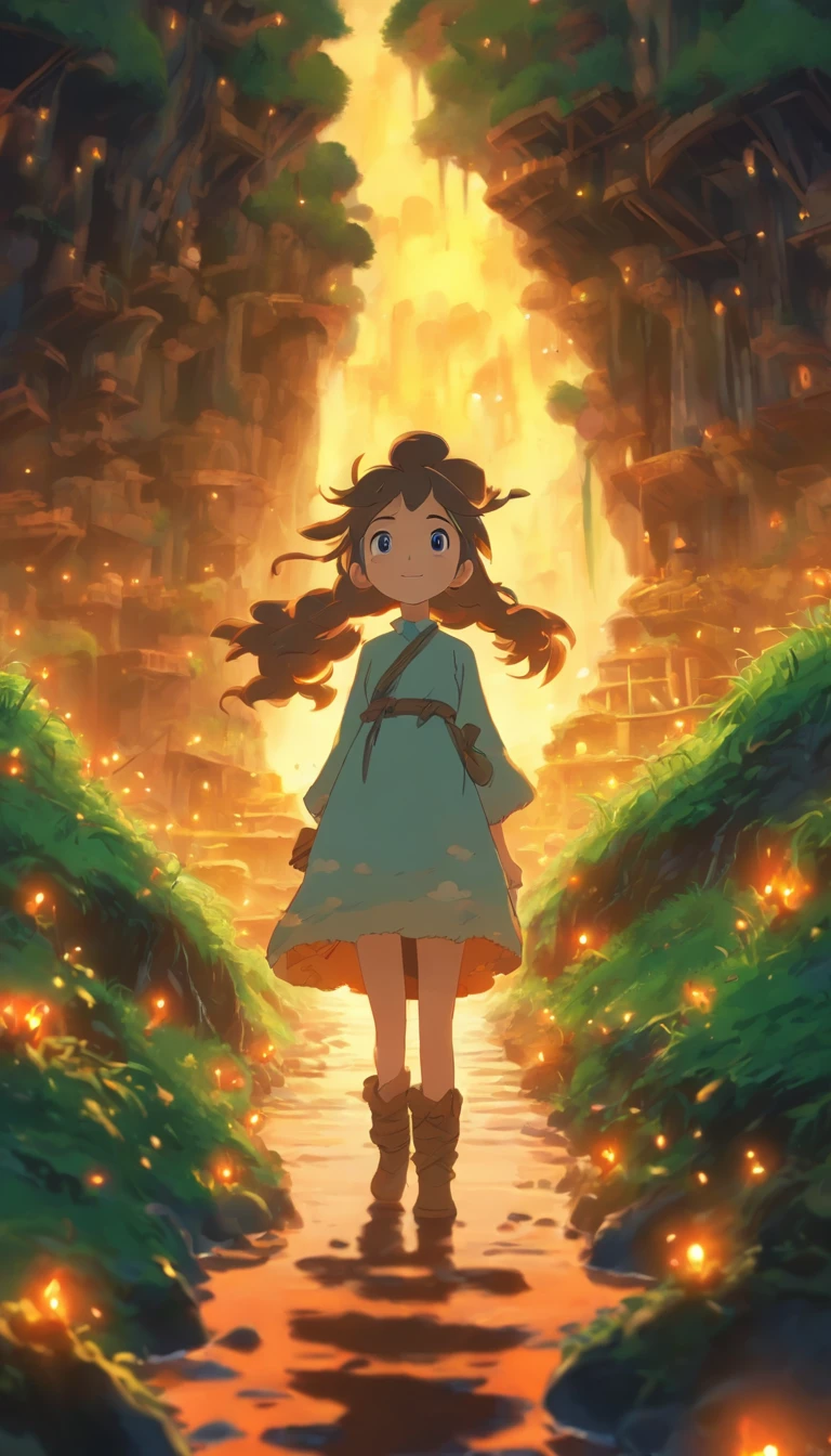 She was just a simple girl working on a farm. She lives in difficult times., These are the Dark Ages. , Crazy world, Floating islands, Cloud Castle, (Best quality:1.3), (A high resolution:1), (Detailed:1.3), (Incredible:1.3), (Perfect:1.3), (Impeccable:1.3), (Volume member art:0), (illustration:1.3), Studio Ghibli productions