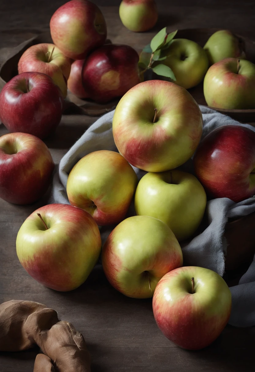 apples, cinematic, professional photograpy, Studio Illumination, Studio Background, advertising photography, intricate detailes, ultra-detailliert, A hyper-realistic, 8K UHD
