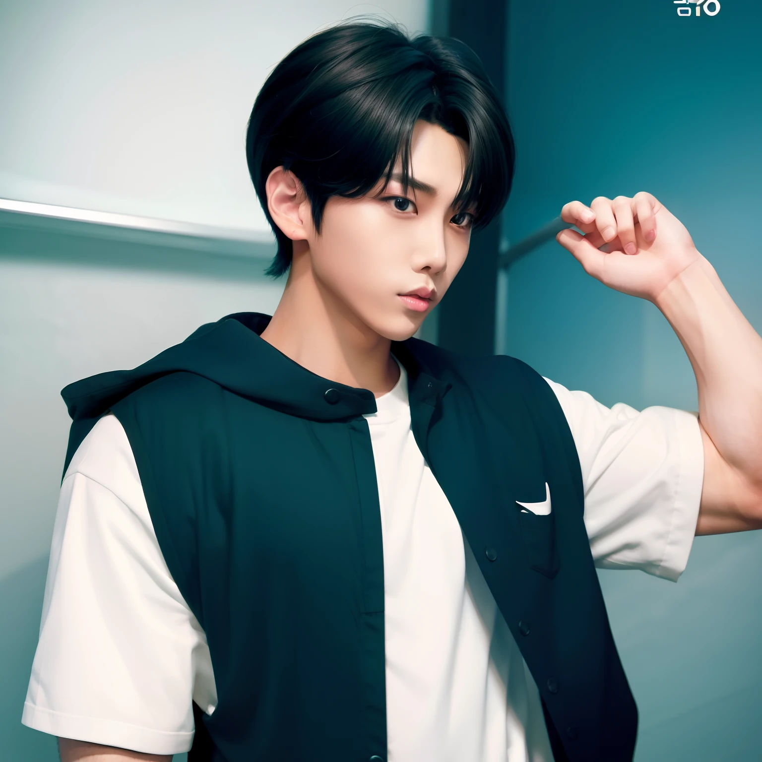 1boy, asianboy, realistic, 8k, black hair, handsome boy, slim white shirt, extremely detailed, cool vibes, quite muscular, shoto vtuber, shoto twitch streamer, shoto twitch vtuber, holding a bag on his shoulder