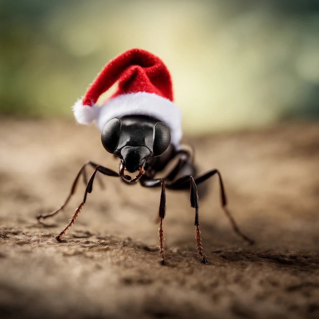 an ant with a Christmas hat