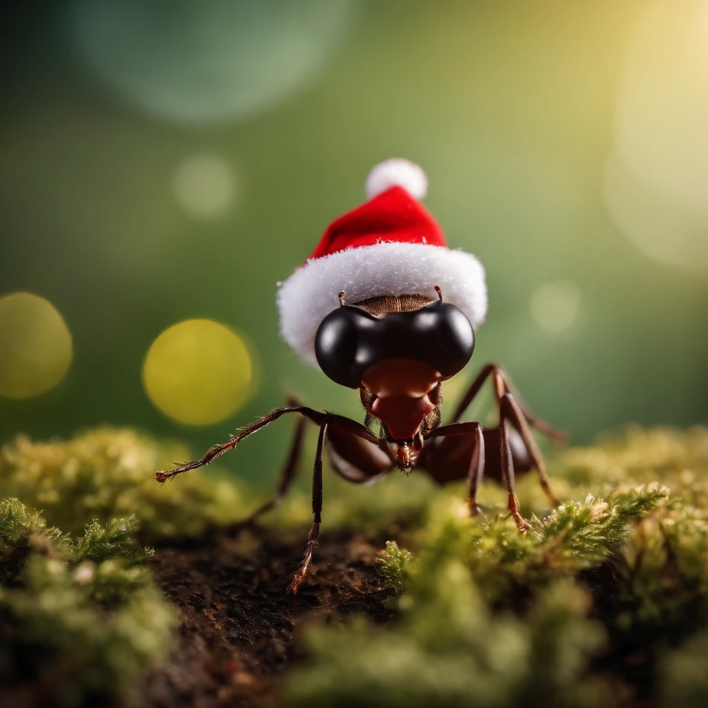 an ant with a Christmas hat
